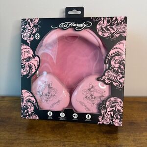 New Ed Hardy Bluetooth Wireless Pink Over Ear Headphones Skull Gothic Electronic
